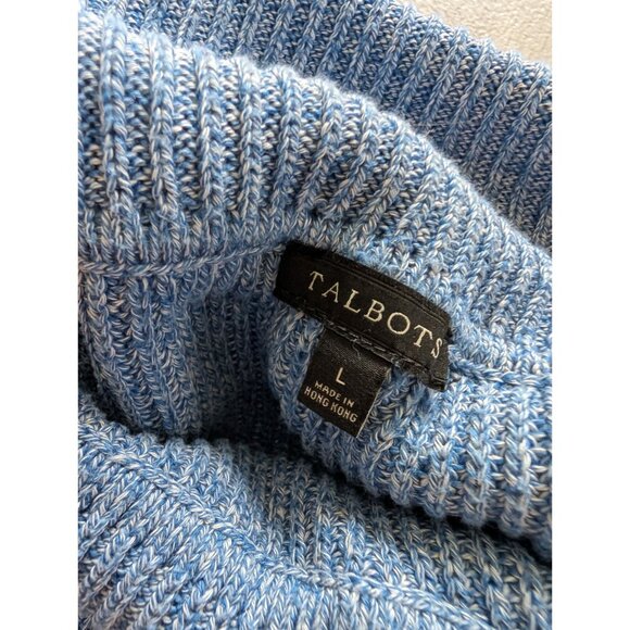 Talbots Womens Blue Ribbed Knit Sweater With Foldover Collar Size L - Picture 5 of 8